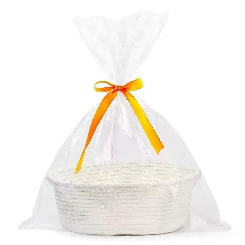 Baby Clothing Basket - ギフトバッグ付きの編みかご、リボン、持ち手付きのかわいい装飾かご、誕生日、本、おもちゃに最適