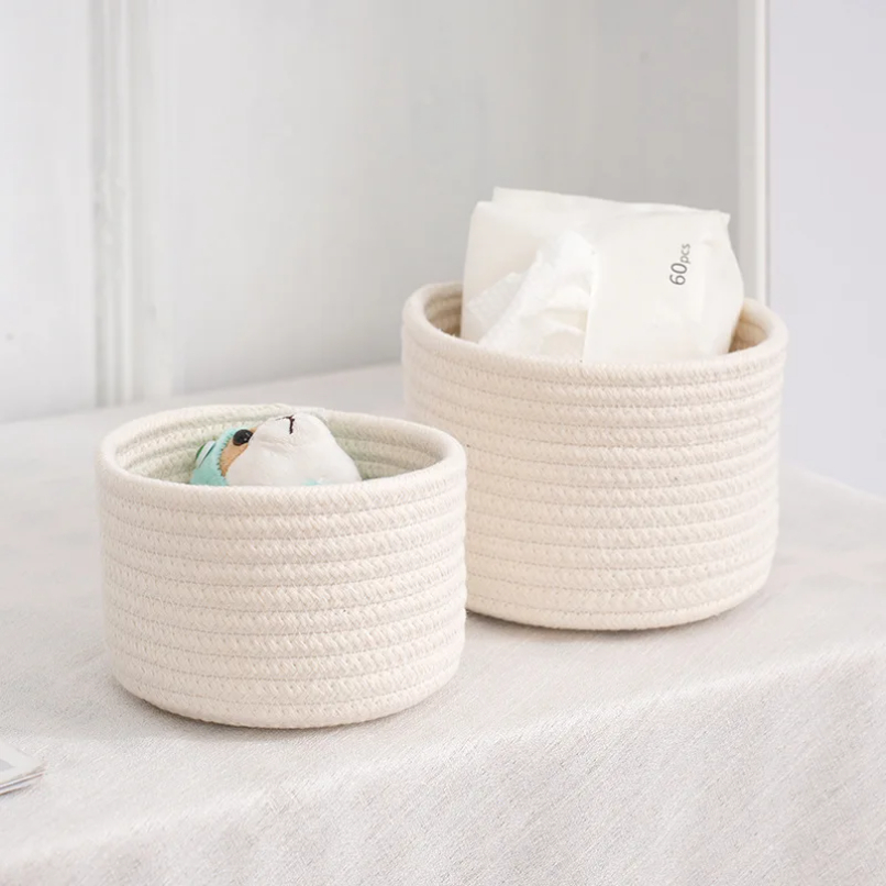 Baby Clothing Basket - 綿ロープで織られた手作りの収納バスケット、雑貨オーガナイザー、おもちゃ、化粧品、鍵、スナックボックス
