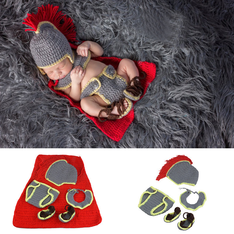 Baby Clothing Crochet - 手作りかぎ針編み新生児男の子写真撮影服中世戦士騎士コスチュームデザイン 0-3 ヶ月