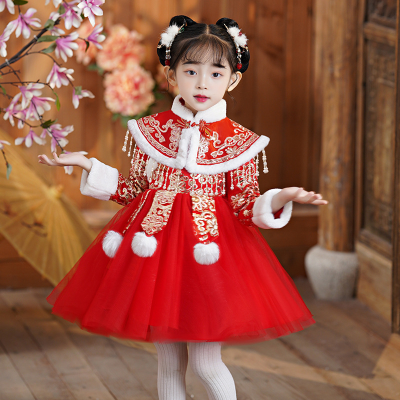 Baby Clothing Quilt - 赤い女の子の中国の新年服新着子供用漢服服古代子供衣装キルティングドレスベビー唐スーツ