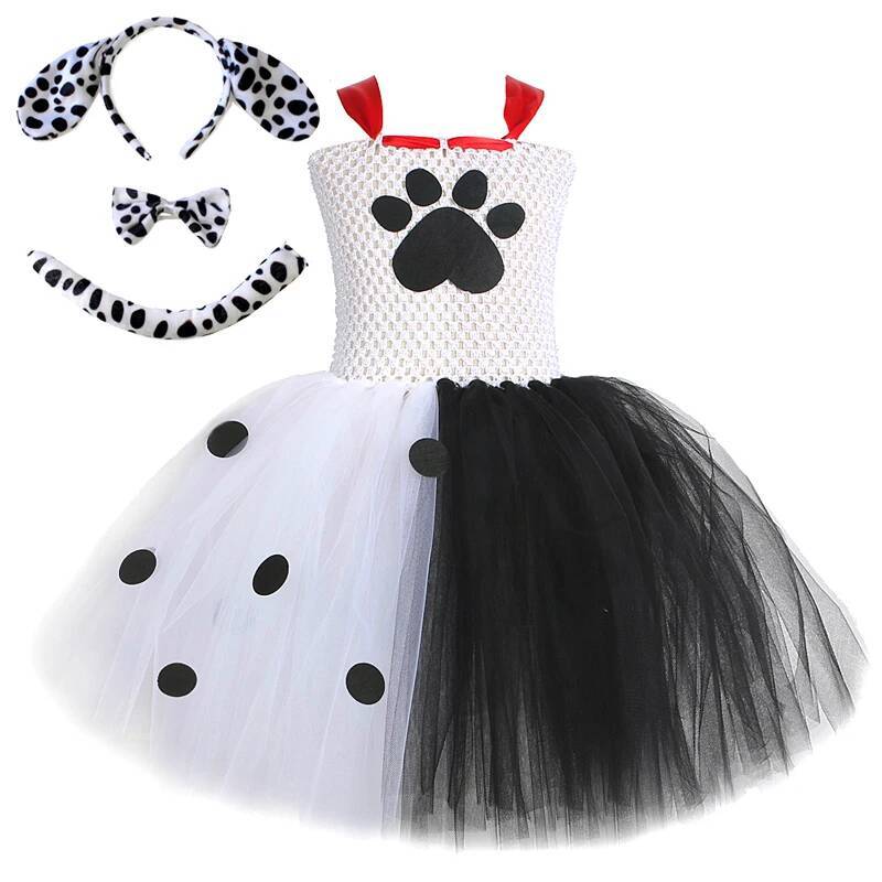 Baby Tutu Skirt - ダルメシアン犬のチュチュドレス女の赤ちゃん用白黒斑点犬ハロウィン衣装子供子犬衣装子供動物服