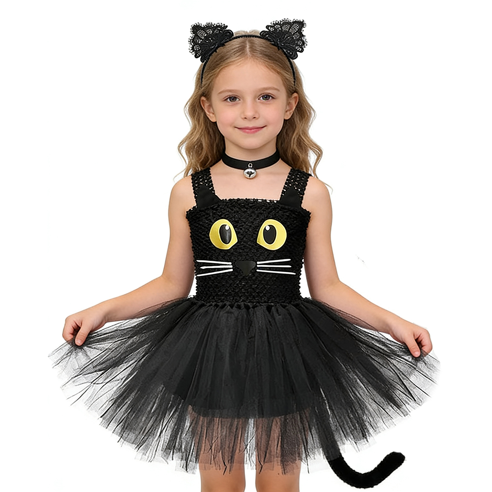 Baby Tutu Skirt - 女の子黒猫チュチュドレス子供の誕生日パーティーチュールドレスハロウィンキティコスプレ衣装子供のためのカーニバファンシー衣装