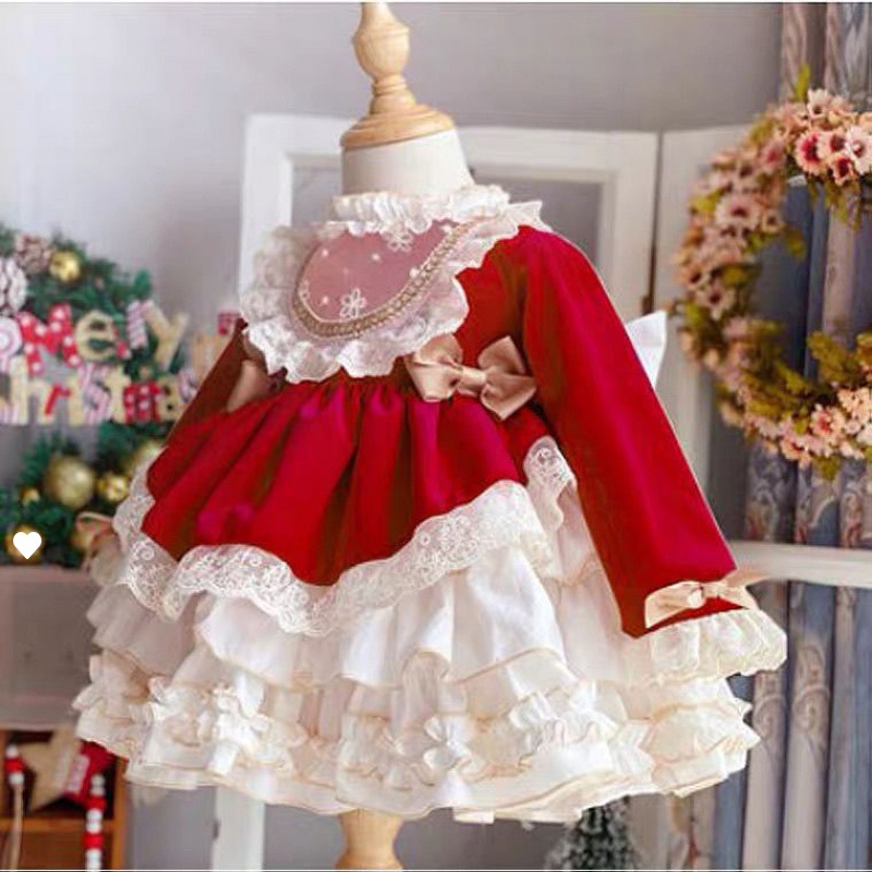 Baby Clothing Dresser - 女の子のためのスペイン語のイブニングドレス,ヴィンテージのピンクのロリータ,レース,クリスマスパーティーのためのプリンセスドレス,ギフト