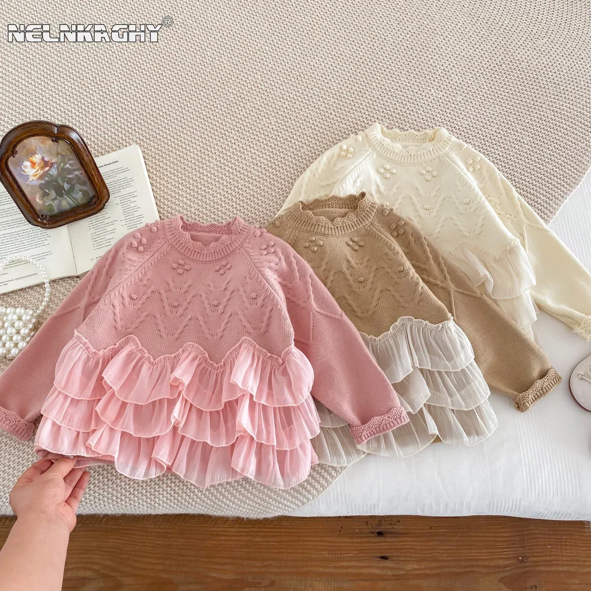 Baby Clothing In Japan - 2025 春キッズベビーガールズファッショントップセーター - 子供パッチワークシャーリングニット生き抜く、幼児プリンセス 2-7Y