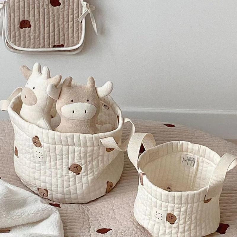 Baby Clothing Basket - かわいいクマの刺繍おむつバッグおむつオーガナイザーコットンママバッグ新生児キッズ収納袋バスケット洗濯服おもちゃ
