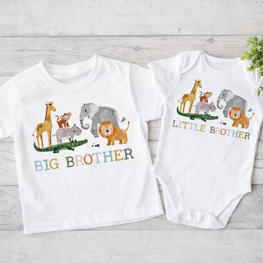 Baby Clothing Crochet - 子供のための動物の頭がプリントされた動物のボディ,大きなブラザーズブラザーの服,男の子のためのTシャツ,赤ちゃんの服