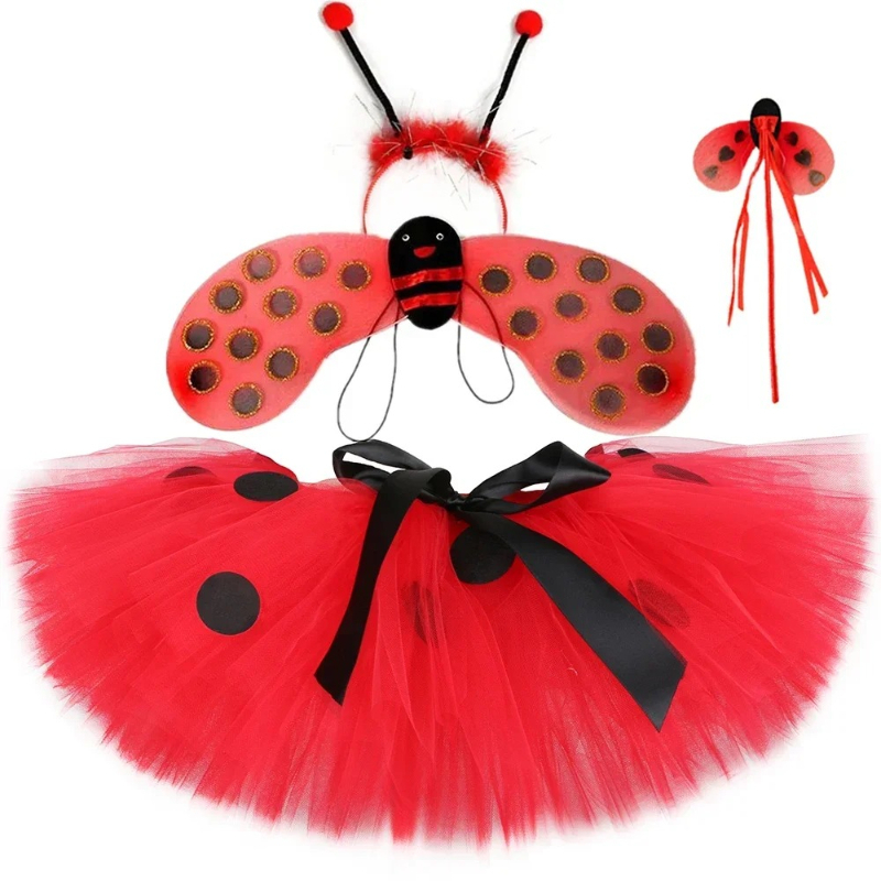 Baby Tutu Skirt - 女の子用テントウムシチュチュスカート、赤黒のドット柄、幼児用ベビーチュチュ、ふわふわチュールスカート、子供用ハロウィンパーティー昆虫妖精コスチューム
