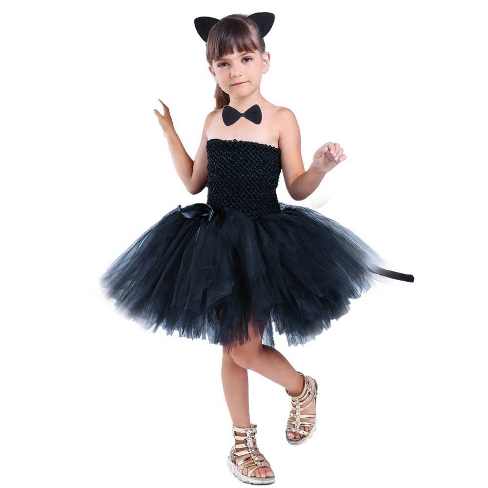 Baby Tutu Skirt - かわいい黒猫チュチュドレス女の赤ちゃんの誕生日ドレス幼児子供ハロウィン衣装子供動物コスプレ衣装ソリッドブラック