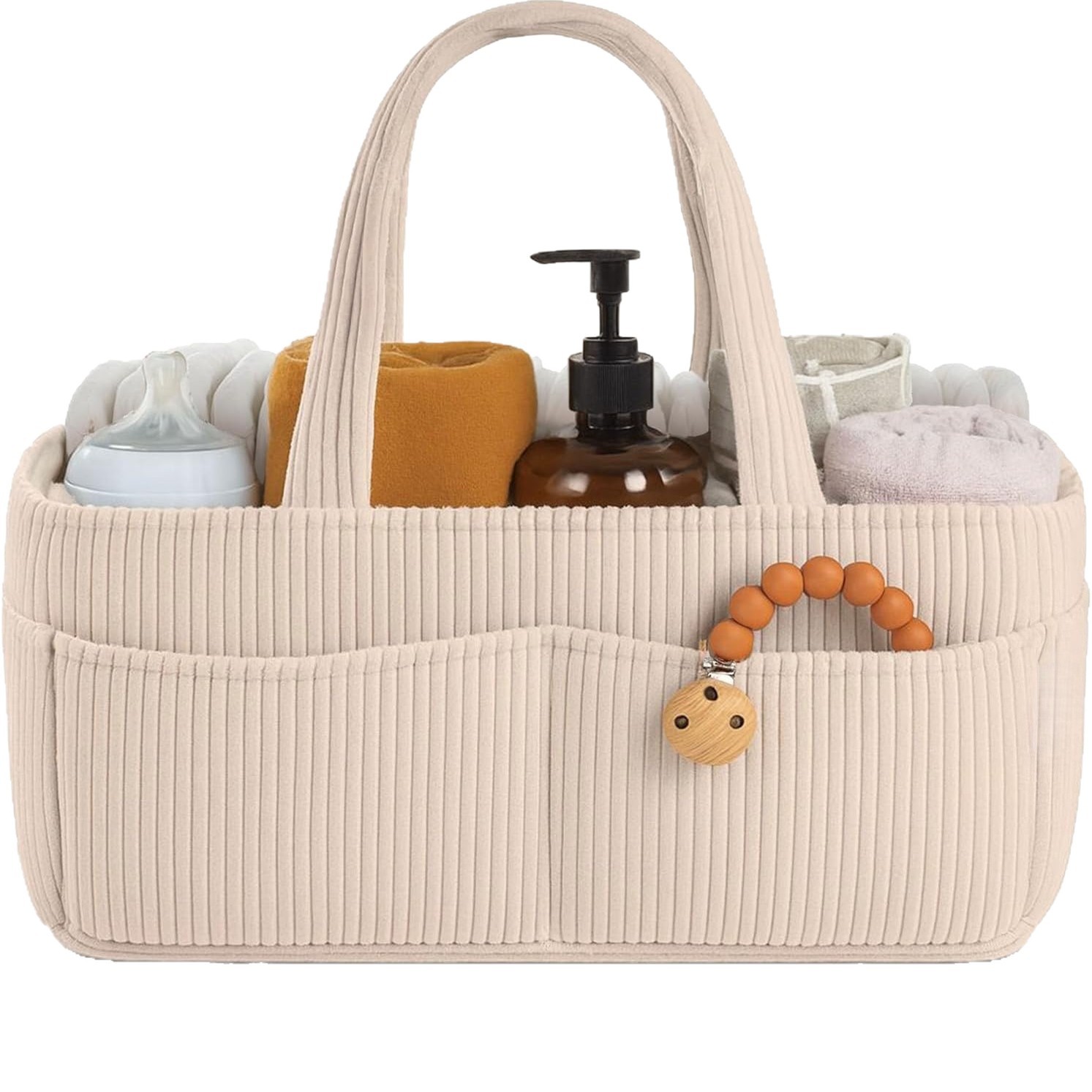 Baby Clothing Basket - 新しいコーデュロイおむつキャディーオーガナイザー折りたたみ式マルチポケットおむつ収納バスケットハンドル付きおむつ収納オーガナイザー新生児用