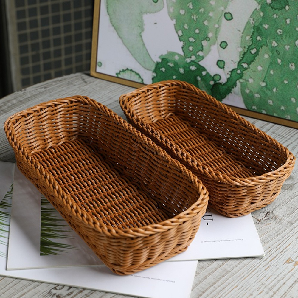 Baby Clothing Basket - 模造籐収納バスケットフェイク籐トレイプラスチックピクニックバスケットパン食品プレートフルーツボックスデスク装飾