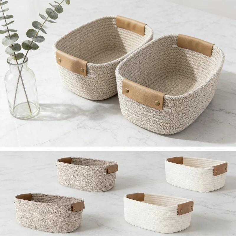 Baby Clothing Basket - 織綿ロープデスク収納バスケット折りたたみ式キーコンテナ家庭用オーガナイザー省スペースリビングルーム寝室用品