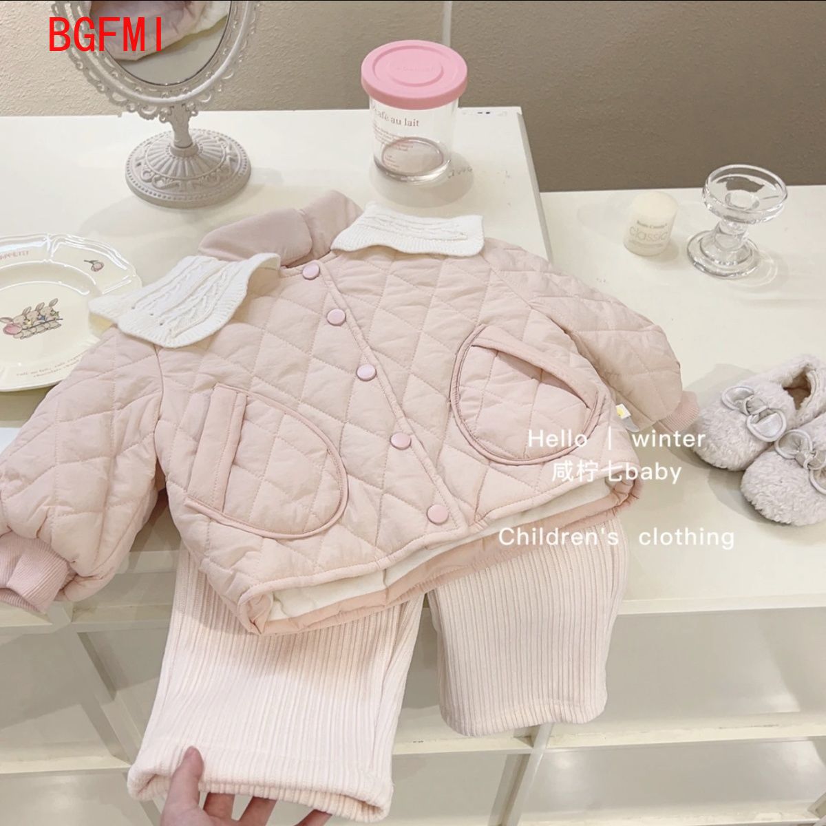 女の子ピンクベルベットインナーコットンコートアウターウェアジ - Baby Clothing Quilt のレビューと価格