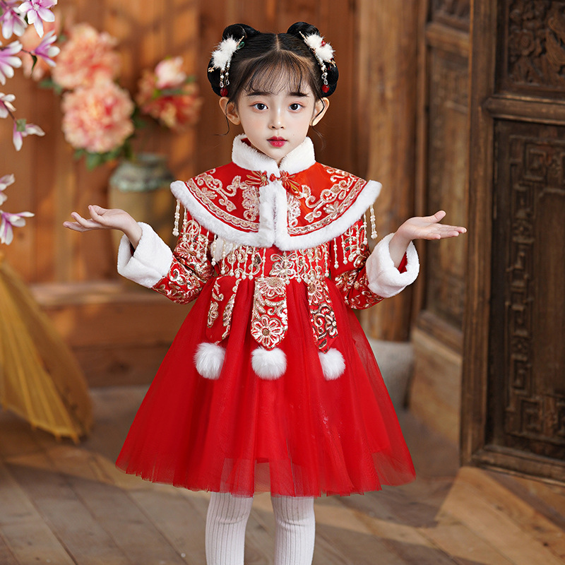 赤い女の子の中国の新年服新着子供用漢服服古代子供衣装キルティ - Baby Clothing Quilt のレビューと価格