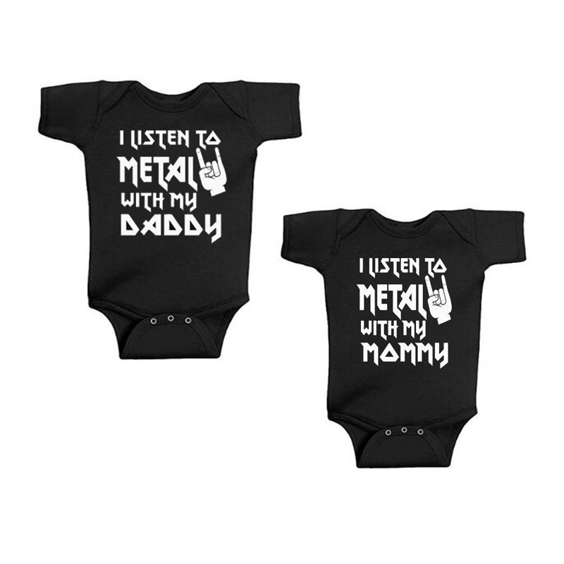新生児用の楽しい半袖ボディスーツ,パパとママと一緒に金属を聞 - Baby Clothing Next のレビューと価格