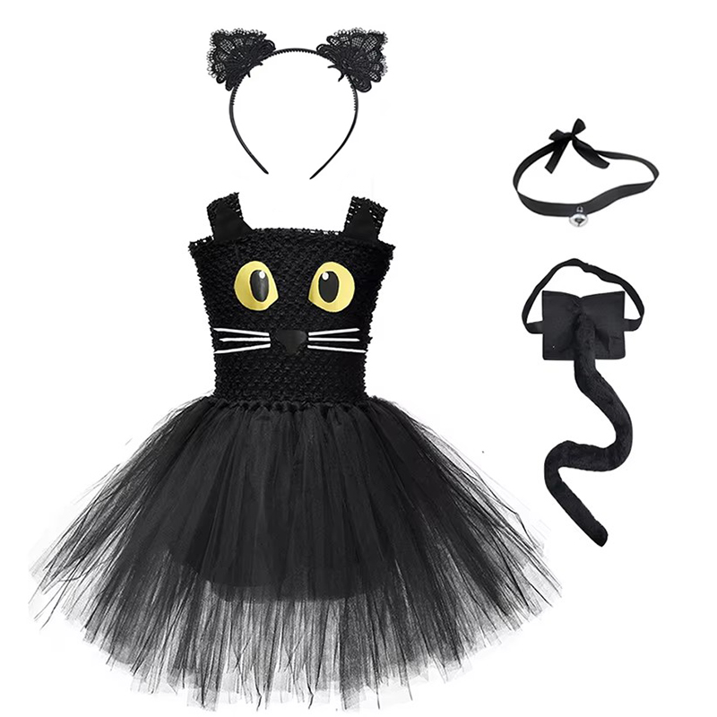 女の子黒猫チュチュドレス子供の誕生日パーティーチュールドレス - Baby Tutu Skirt のレビューと価格