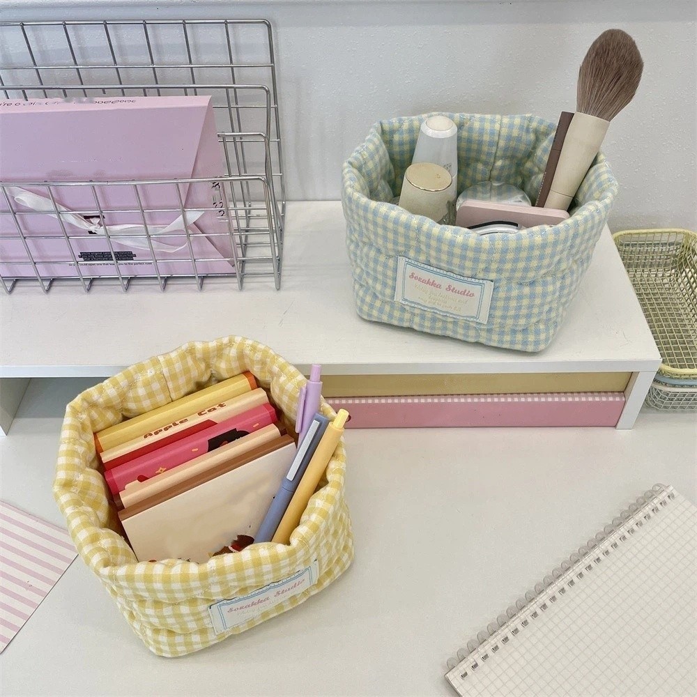 格子縞グリッド生地収納バスケット家庭用洗える装飾ビン積み重ね - Baby Clothing Basket のレビューと価格