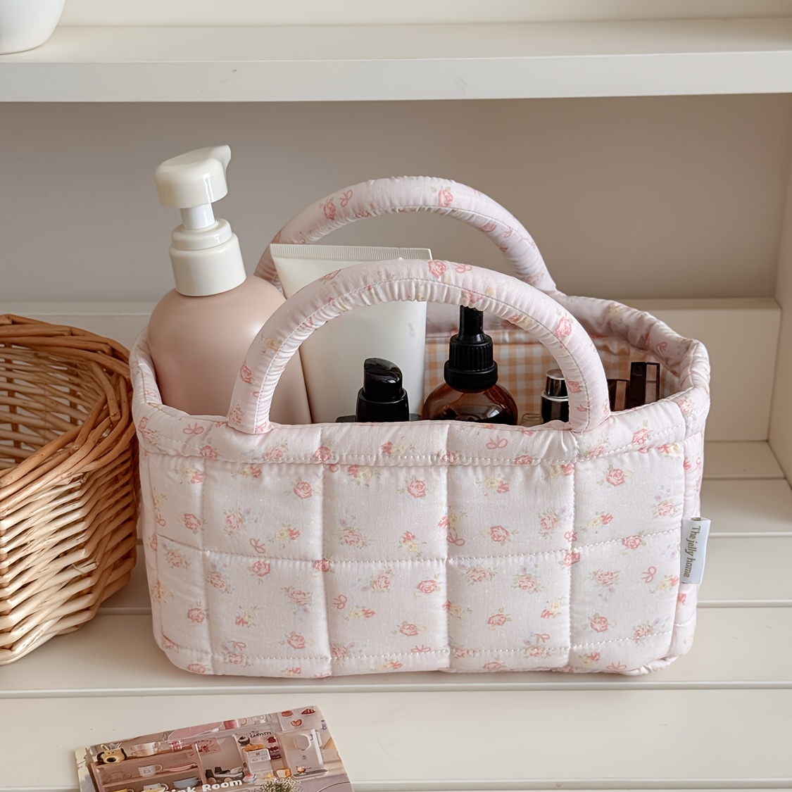 花柄キルティング収納バスケット ポータブルハンドヘルドコスメ - Baby Clothing Basket のレビューと価格