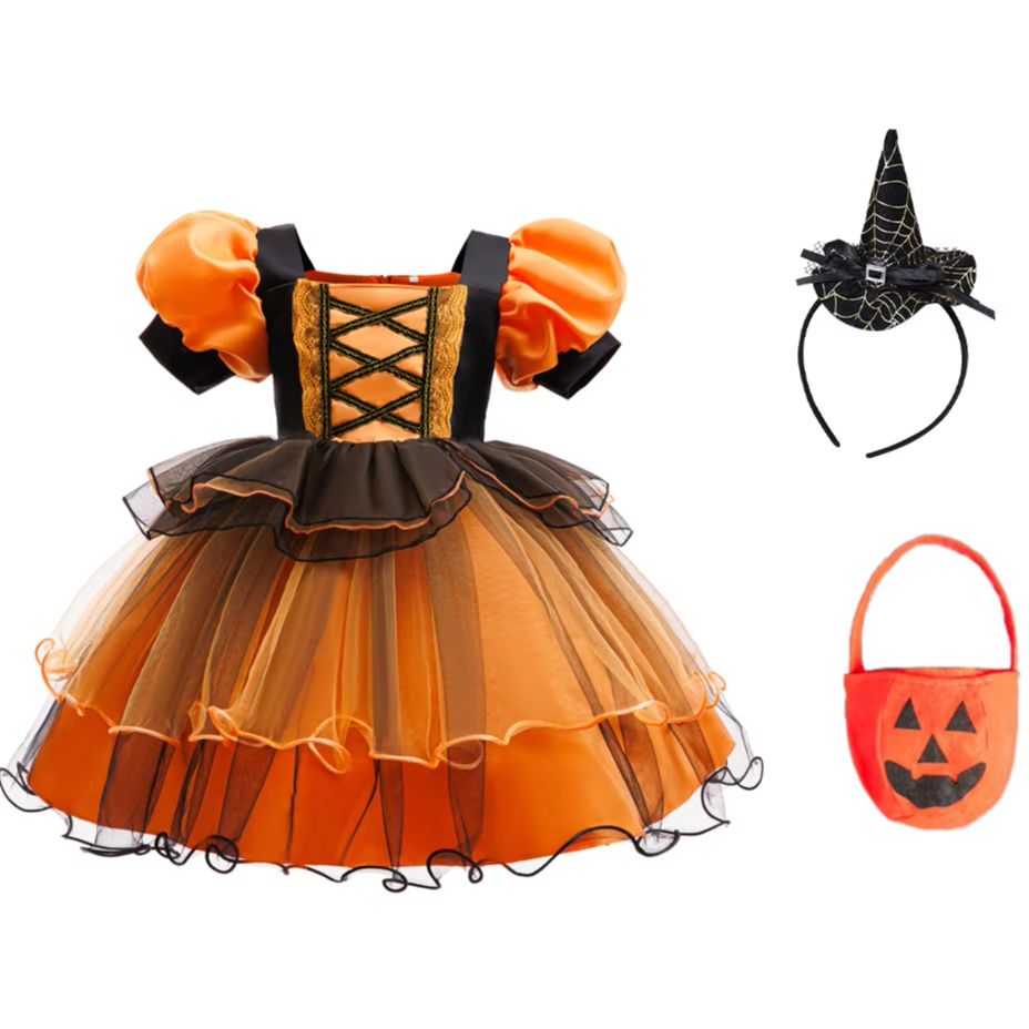 女の子ハロウィン魔女衣装パフスリーブオレンジ黒レイヤーチュー - Baby Tutu Skirt のレビューと価格