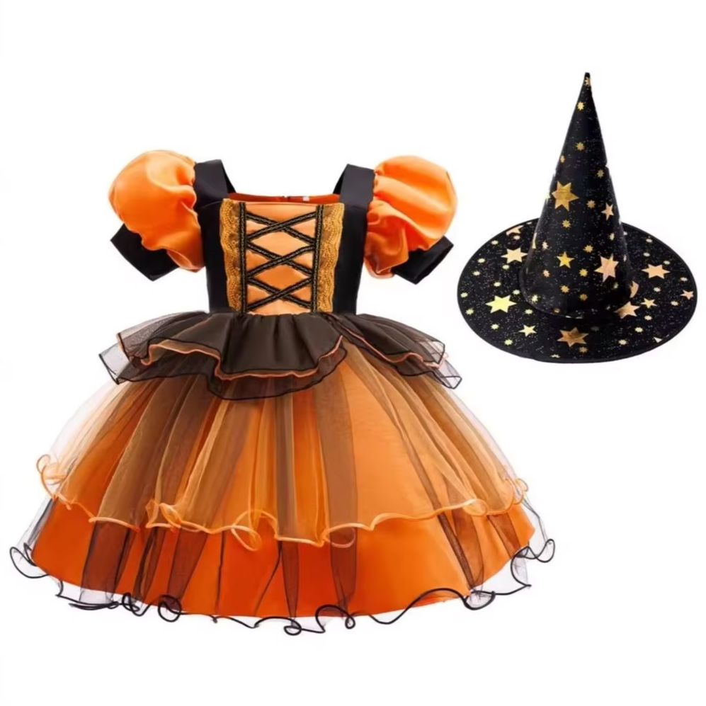 女の子ハロウィン魔女衣装パフスリーブオレンジ黒レイヤーチュー - Baby Tutu Skirt のレビューと価格
