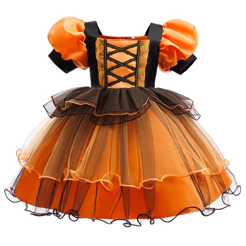 女の子ハロウィン魔女衣装パフスリーブオレンジ黒レイヤーチュー - Baby Tutu Skirt のレビューと価格
