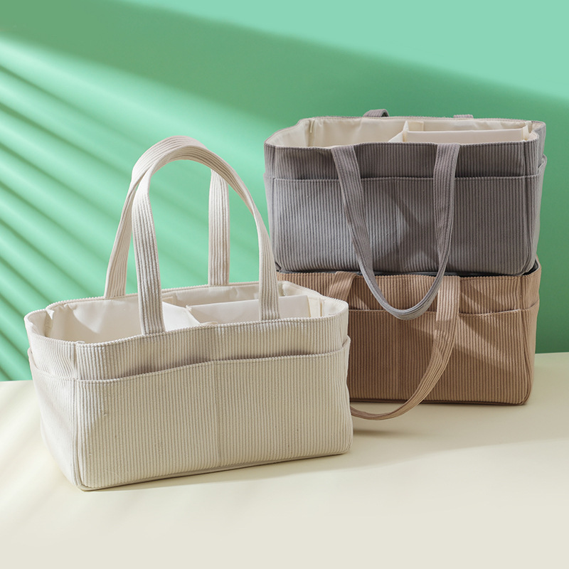 新しいコーデュロイおむつキャディーオーガナイザー折りたたみ式 - Baby Clothing Basket のレビューと価格
