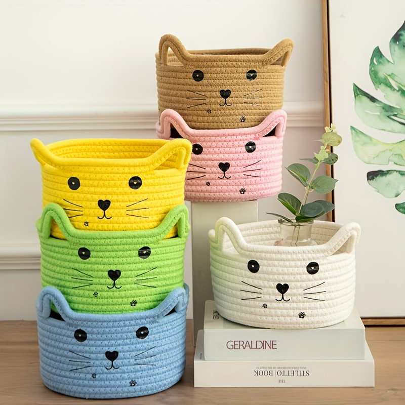 猫バスケット収納織バスケットオーガナイザー耳付き装飾ペットお - Baby Clothing Basket のレビューと価格