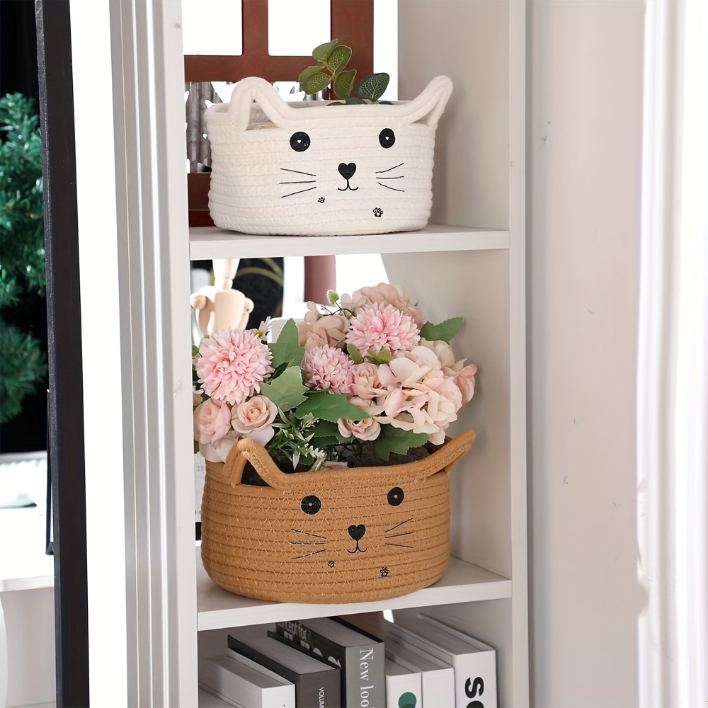 猫バスケット収納織バスケットオーガナイザー耳付き装飾ペットお - Baby Clothing Basket のレビューと価格
