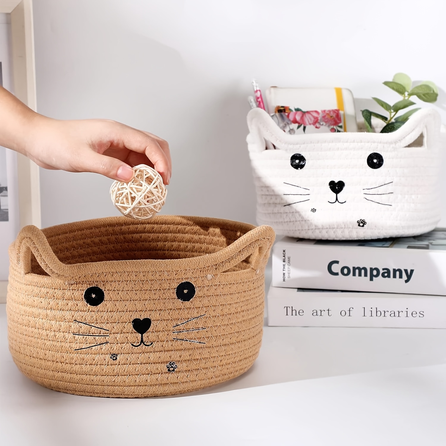 猫バスケット収納織バスケットオーガナイザー耳付き装飾ペットお - Baby Clothing Basket のレビューと価格
