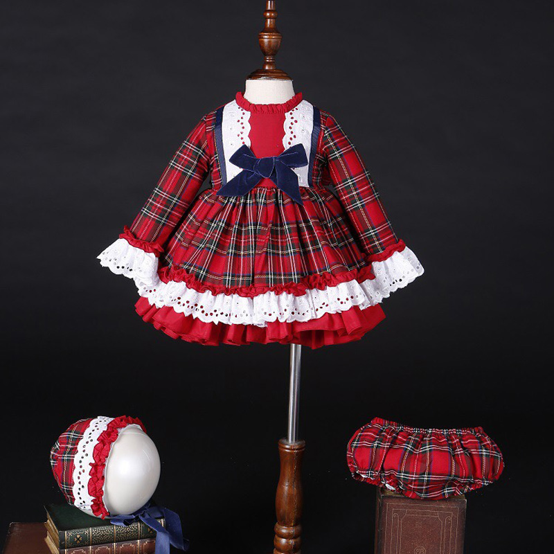 女の赤ちゃん秋冬クリスマス赤チェック柄ヴィンテージスペインポ - Baby Clothing Dresser のレビューと価格