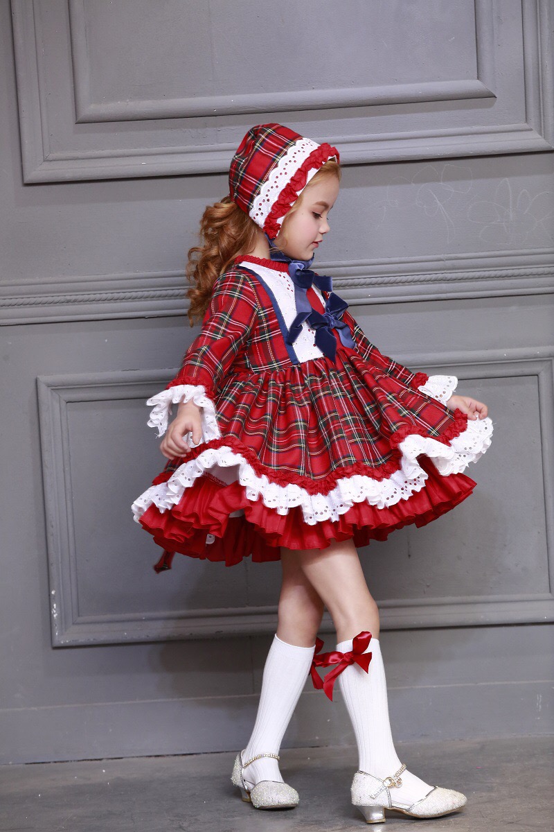 女の赤ちゃん秋冬クリスマス赤チェック柄ヴィンテージスペインポ - Baby Clothing Dresser のレビューと価格