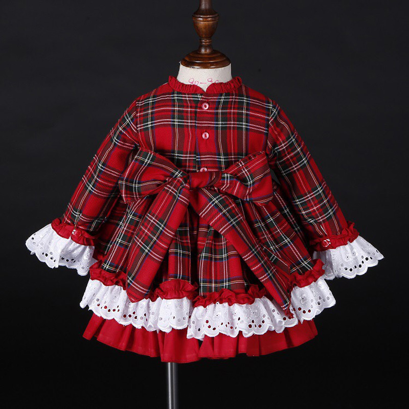 女の赤ちゃん秋冬クリスマス赤チェック柄ヴィンテージスペインポ - Baby Clothing Dresser のレビューと価格