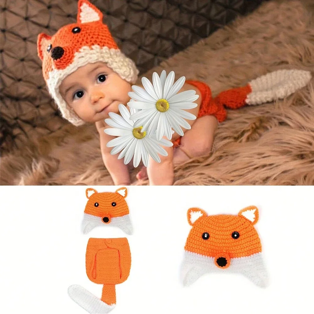 新生児用のかぎ針編みのキツネのコスチューム,写真のアクセサリ - Baby Clothing Crochet のレビューと価格